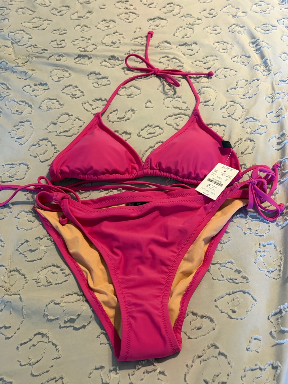 NEW Women’s 2 Piece Swim bikini Set medium Triangle Top large Tie bottom pink